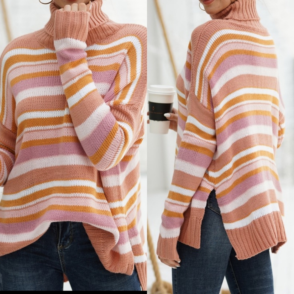 Oversized striped turtleneck sweater - Picture 5 of 8